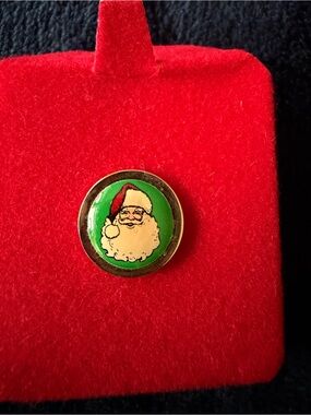 Vintage Santa Claus Holiday Tie Tac with chain - Red, Green, Gold